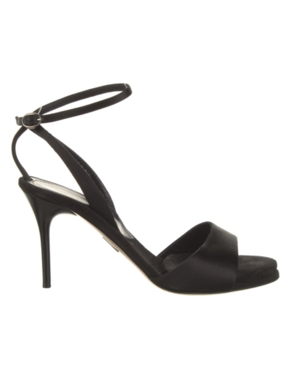 Paul Andrew Satin and Suede Ankle Wrap High Heel Sandal, Black, Sz 38